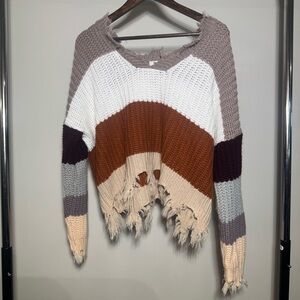 Miracle V-Neck Sweater in Brown, Cream, and Gray Size Small Boho Cottage Fairy